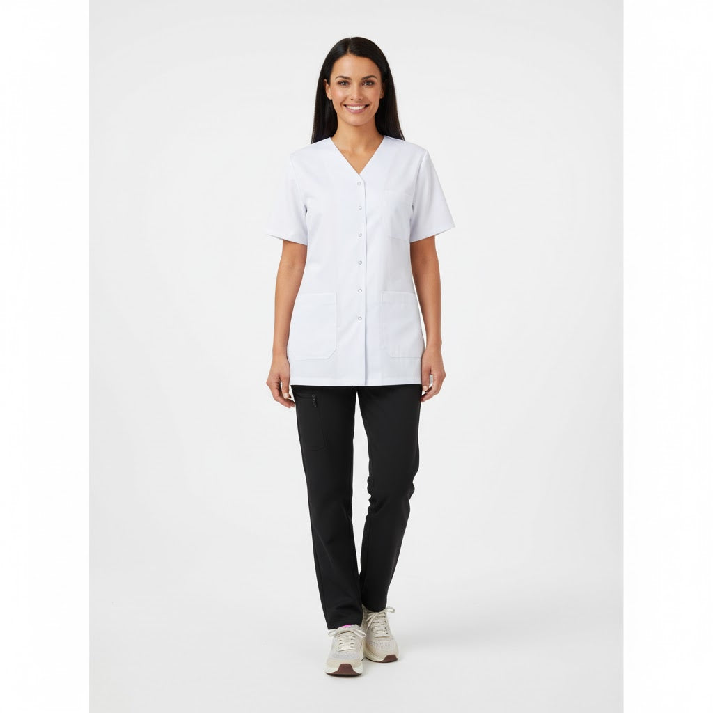 Nybo Hvid Dametunika Charisma Premium, Slankende V-Hals, Temperaturregulerende