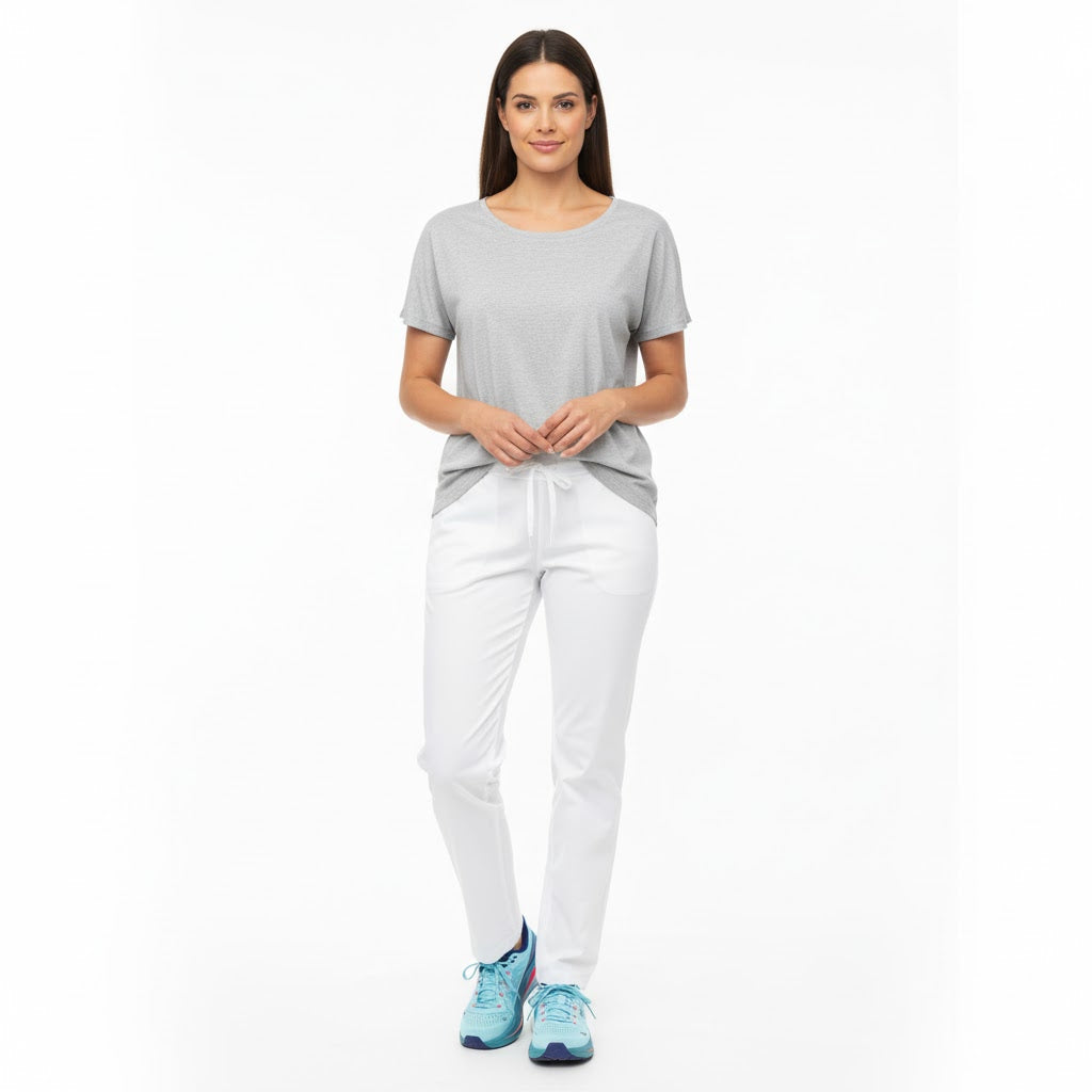 Nybo Hvide Unisex Harmonybukser, Pull-on, Stretch, Slankende Fit