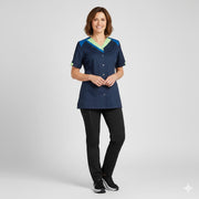 Nybo Navy Lysegrøn Blå Dametunika, Nova Premium, Taljeret, Slidser, V-hals