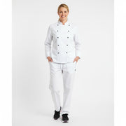 Nybo Delight unisex kokkejakke i hvid – klassisk pasform, slidstærk kvalitet & justerbare manchetærmer