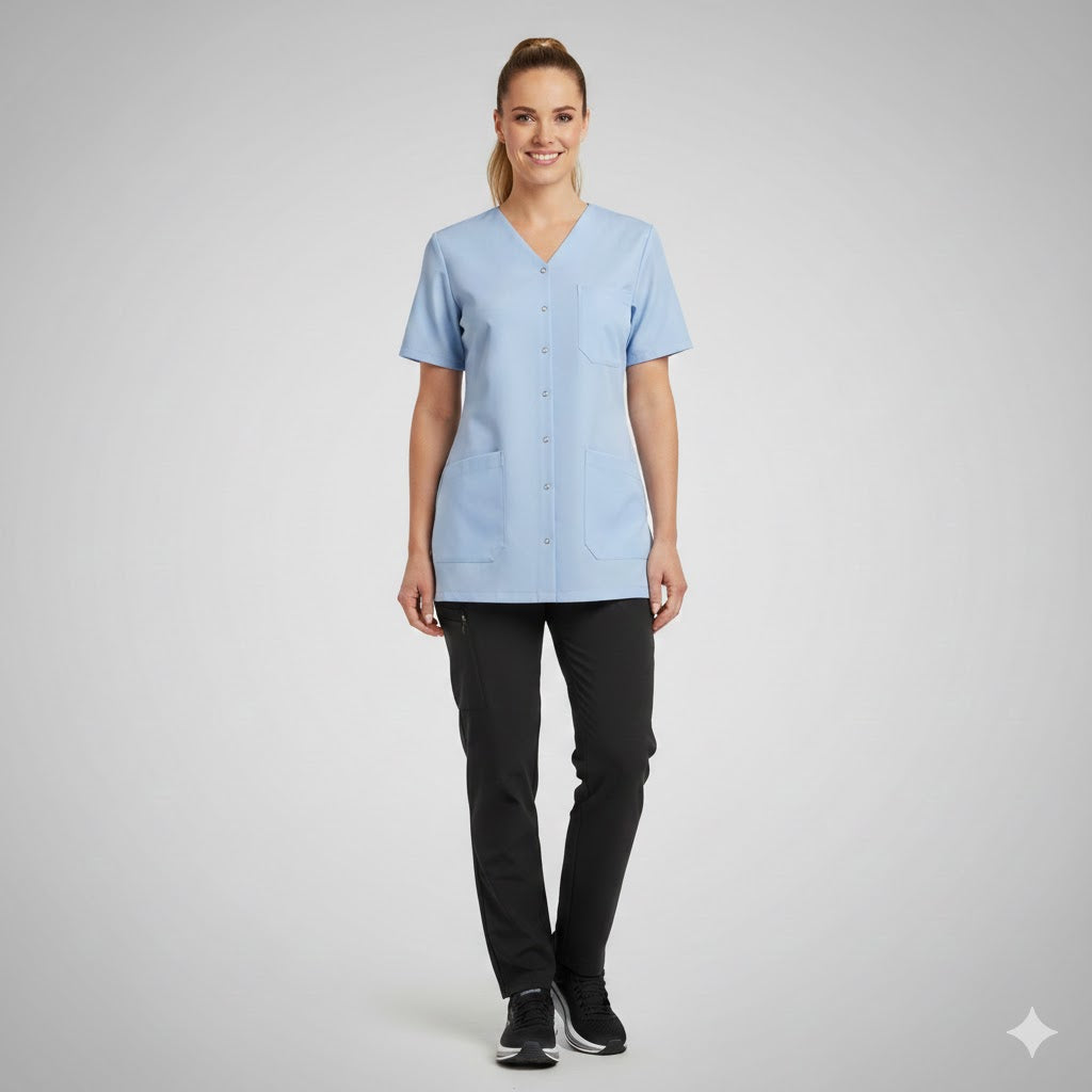 Nybo Lyseblå Dametunika Charisma Premium, Slidser, Komfort, TENCEL®
