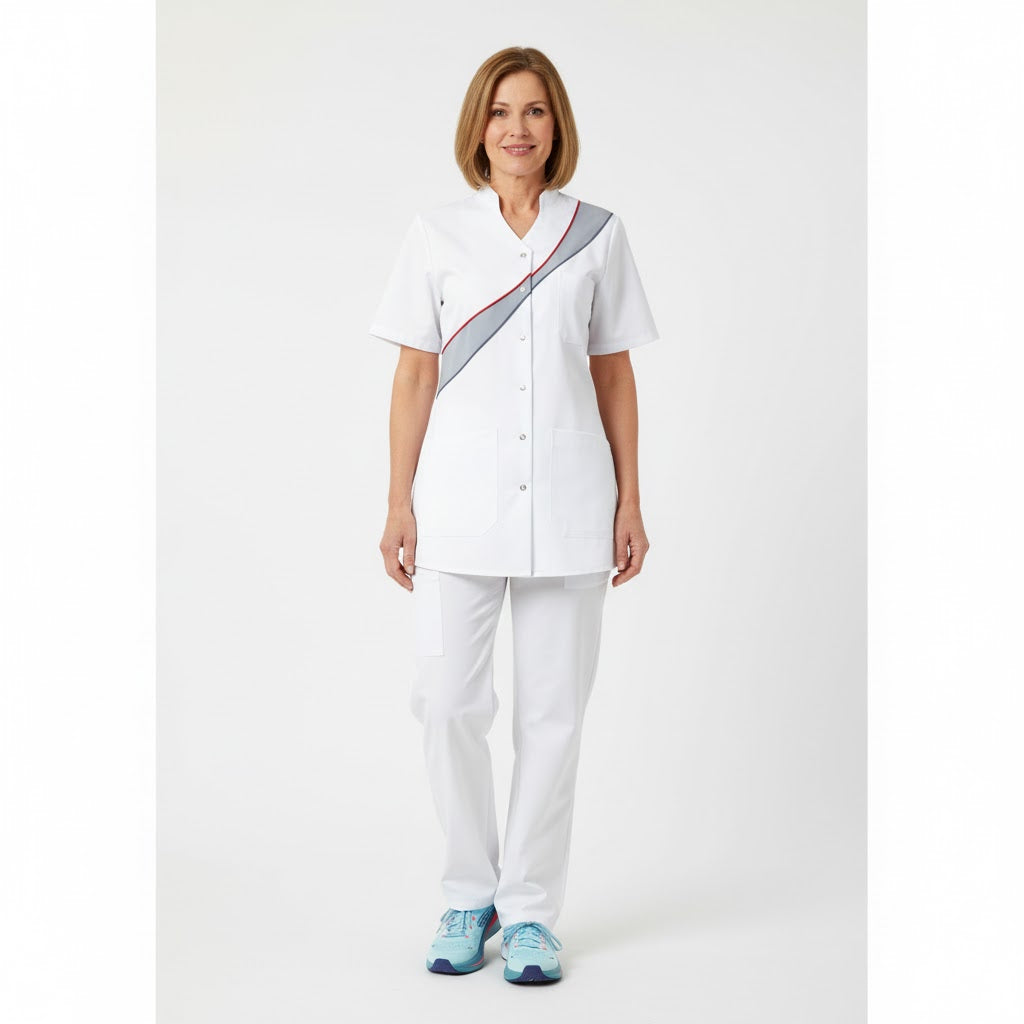 Nybo Hvid/Grå Dame Sunshine Tunika, Kortærmet, Komfort, Slidstærk