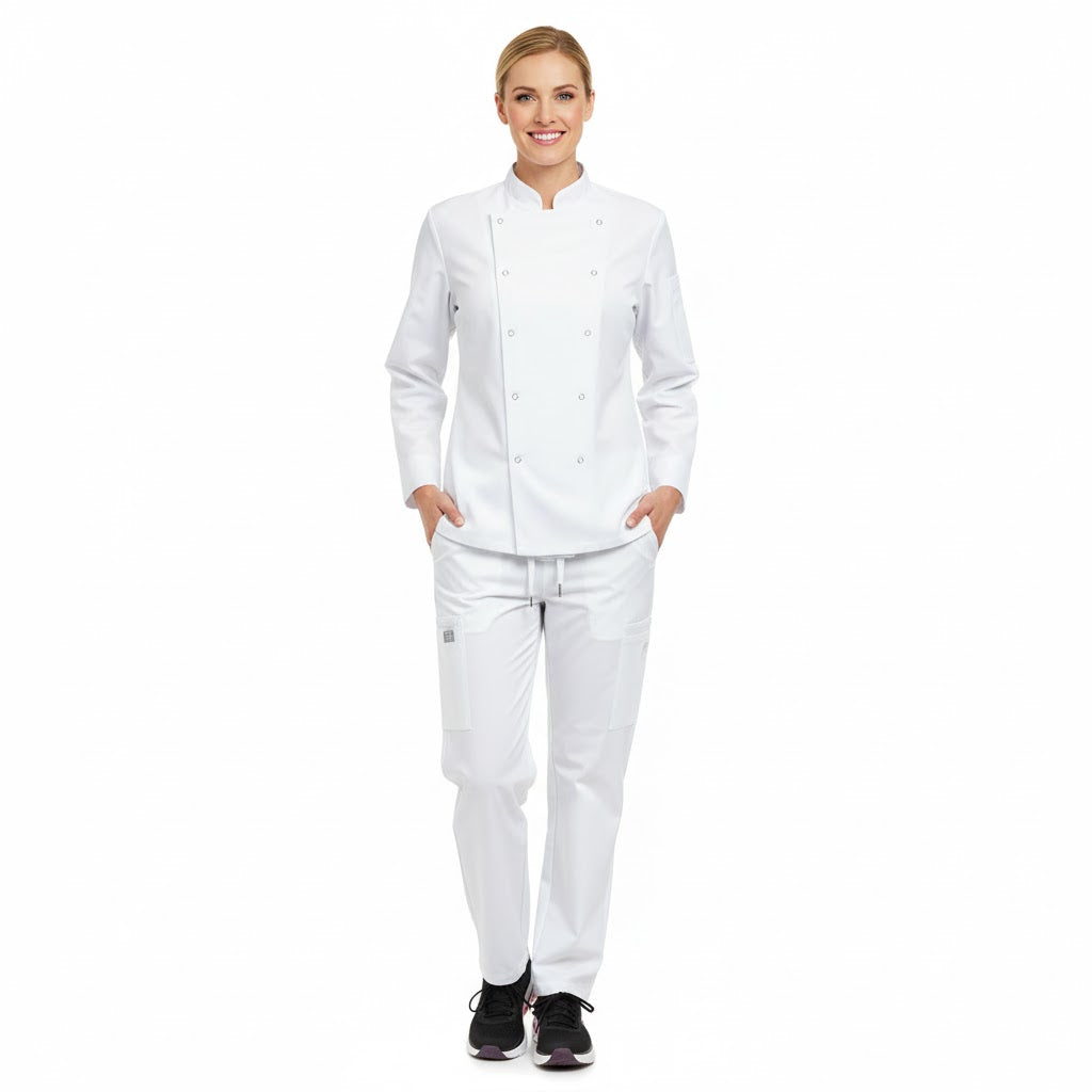 Nybo Hvid Unisex Delight Kokkejakke, Trykknap, Slidstærk