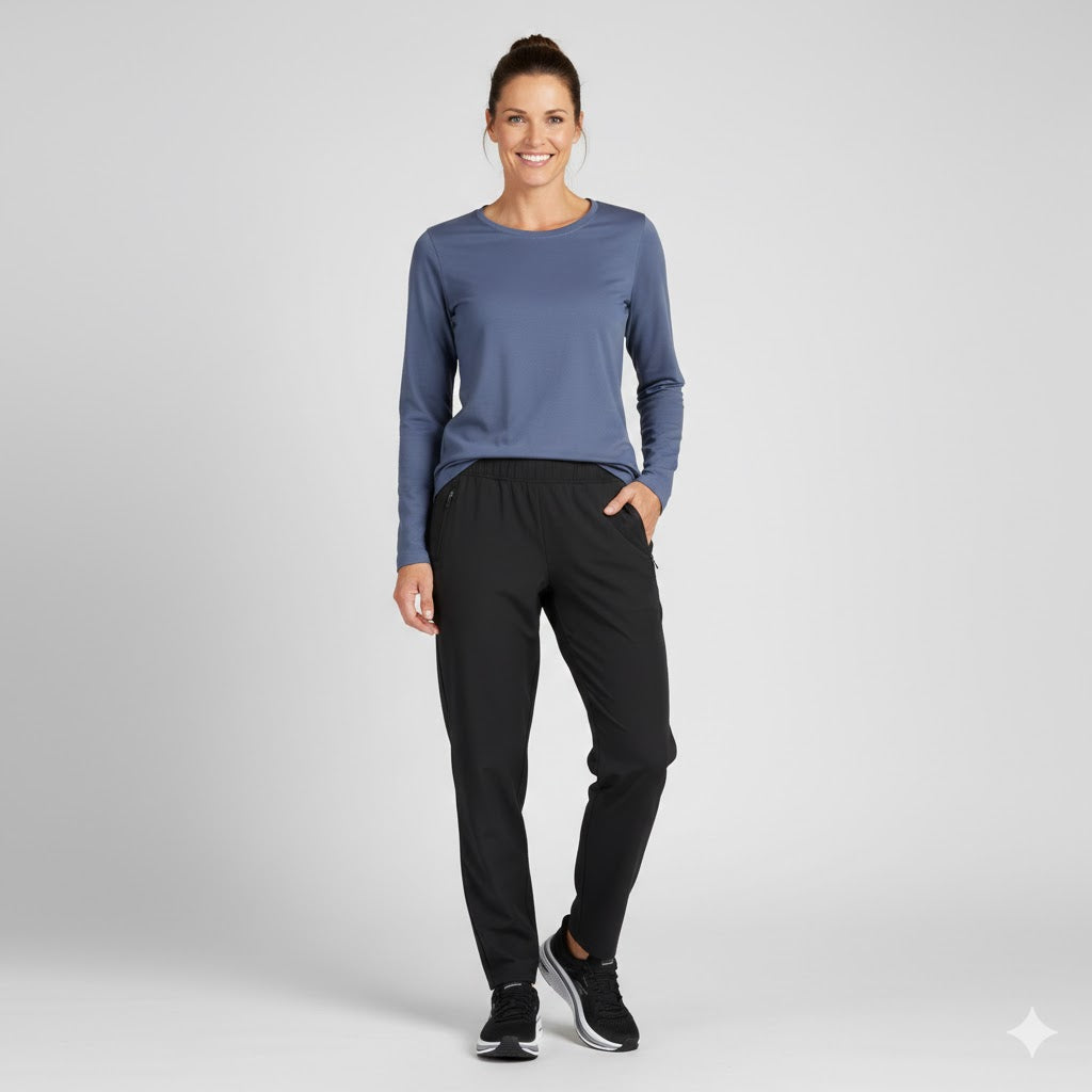Indigo farvet langærmet dame t-shirt