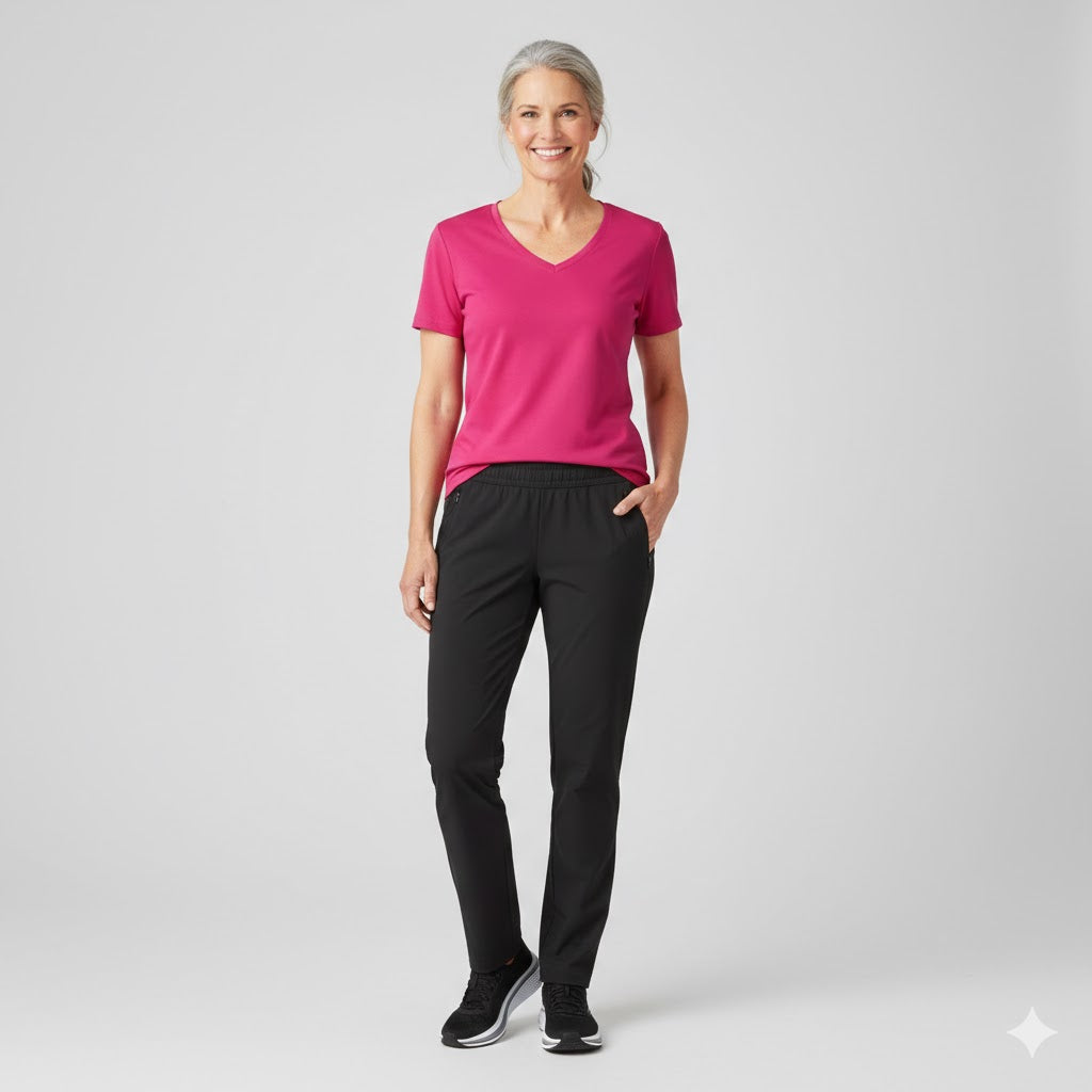 Pink dame t-shirt med v-hals