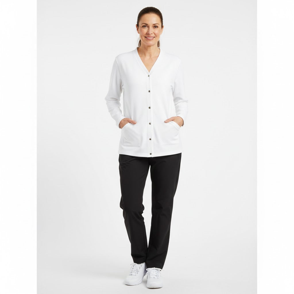 Nybo Hvid Dame Equipment Cardigan, Ottoman, Blød Kvalitet, Store Lommer