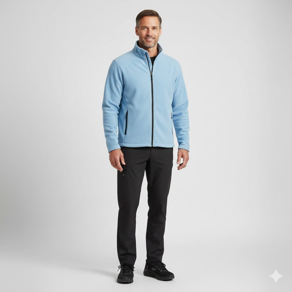 Nybo Lyseblå Herre Shirts &amp; Outdoort Micro Fleececardigan, Blød, Antipilling