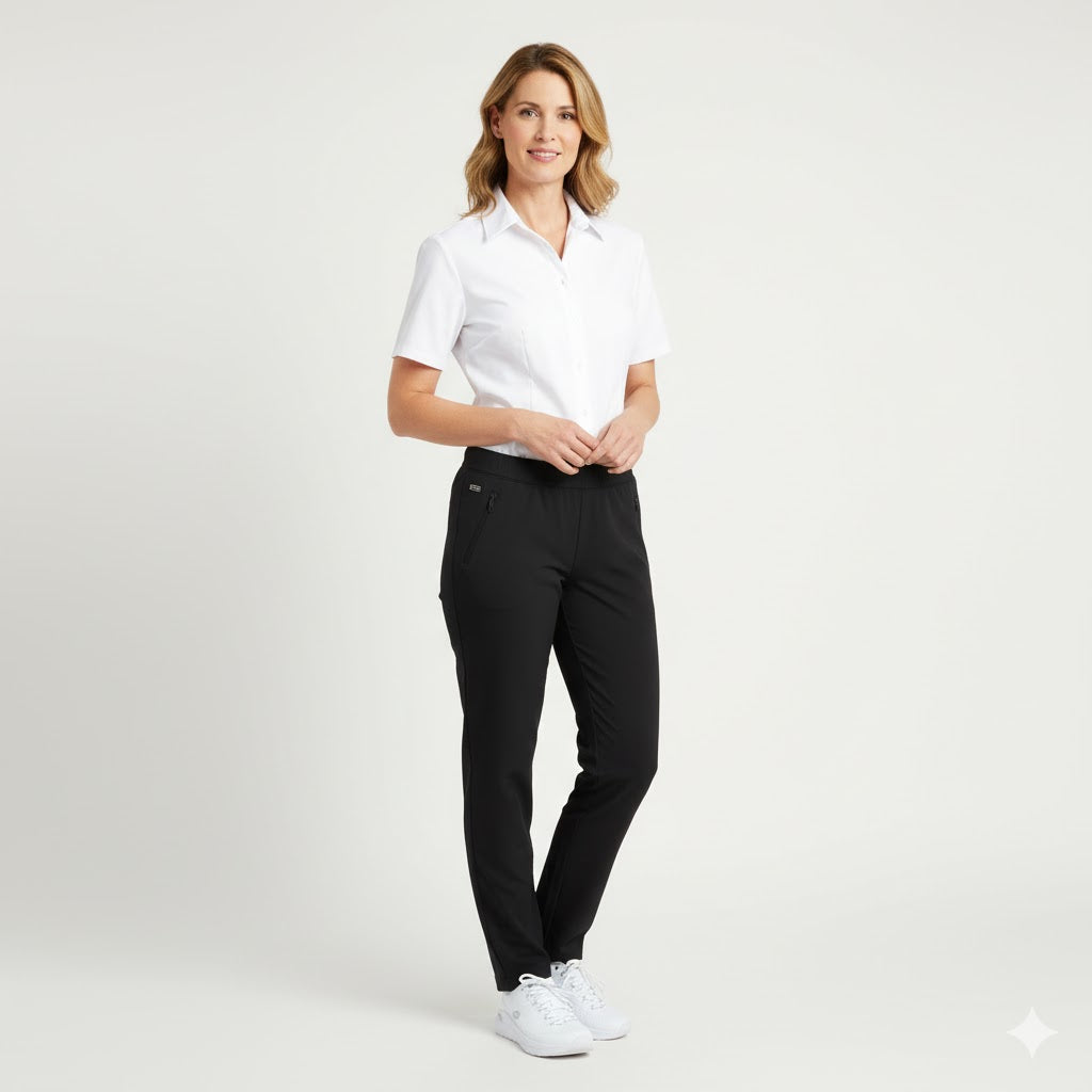 Nybo Hvid Dame Performance Skjorte, Kortærmet, Taljeret