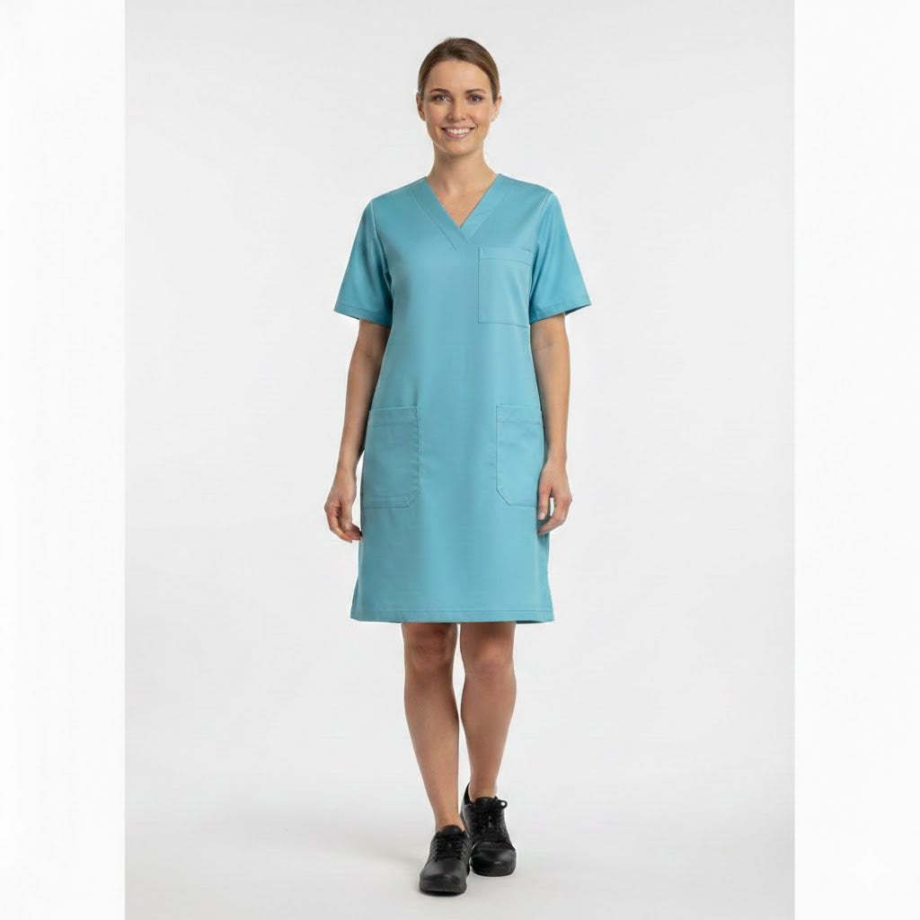 Nybo Turkis Dame Charisma Kjole, Flot Taljering, Praktiske Lommer