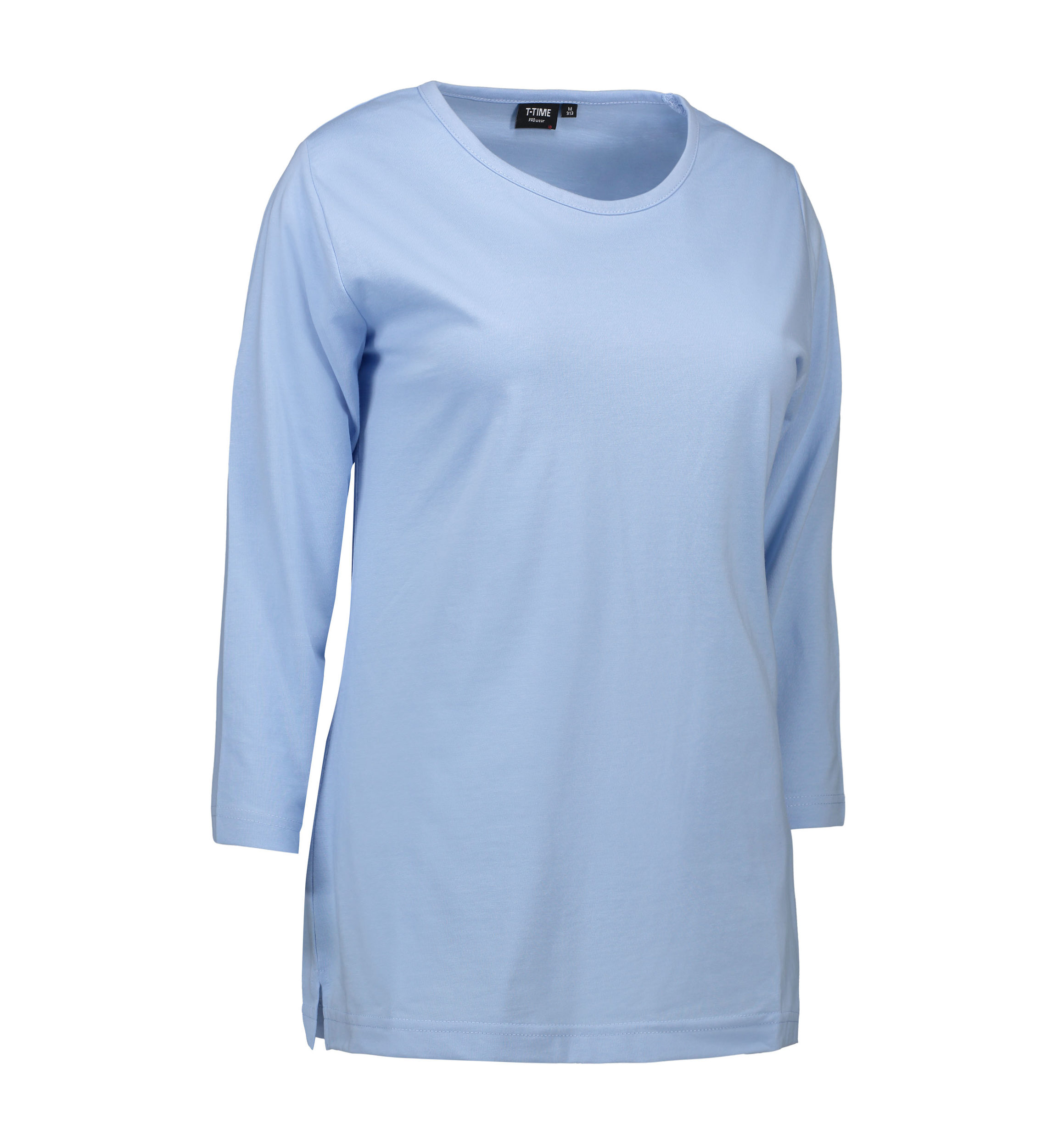 Billede af Slidstærk 3/4-ærmet dame t-shirt i lyseblå - 6XL