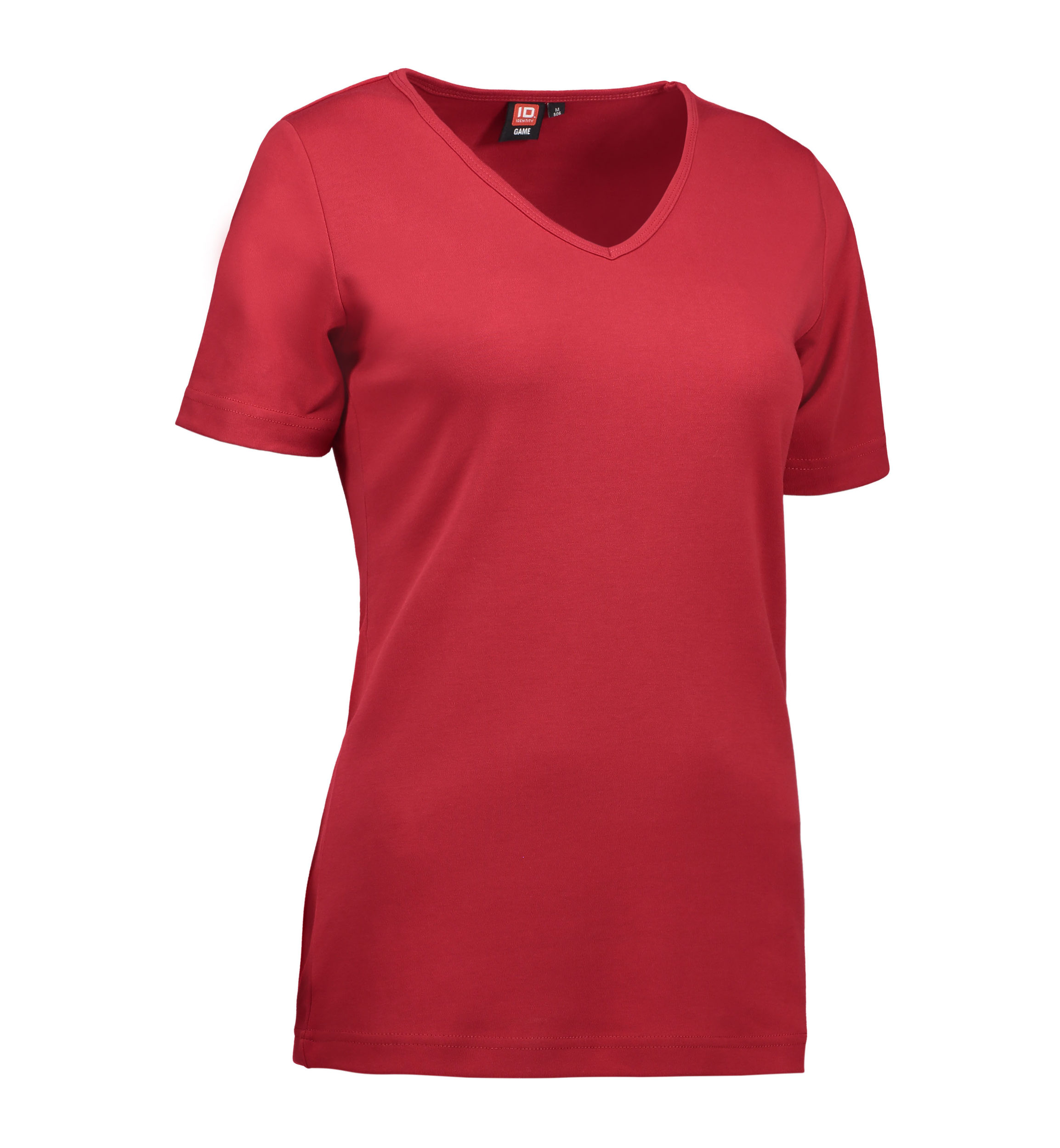 Billede af Dame t-shirt i rød med v-hals - S hos Sygeplejebutikken.dk