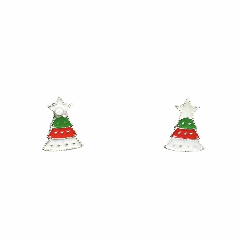 Juletræ øreringe i sølvtone