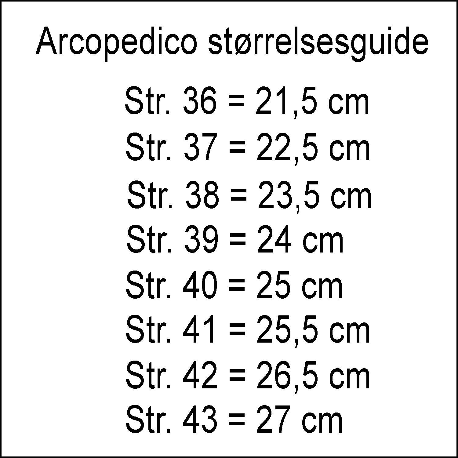 Arcopedico størrelsesguide