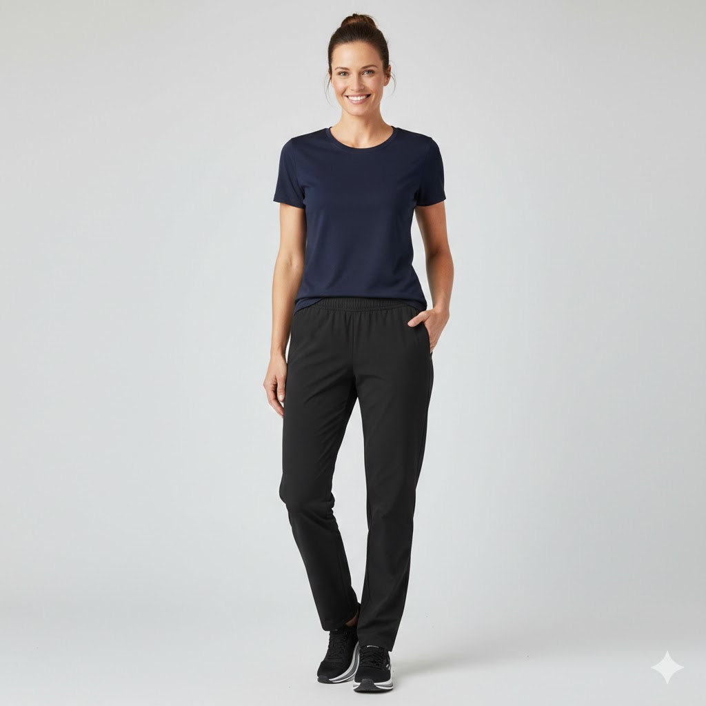 Navy t-shirt med rund hals til damer