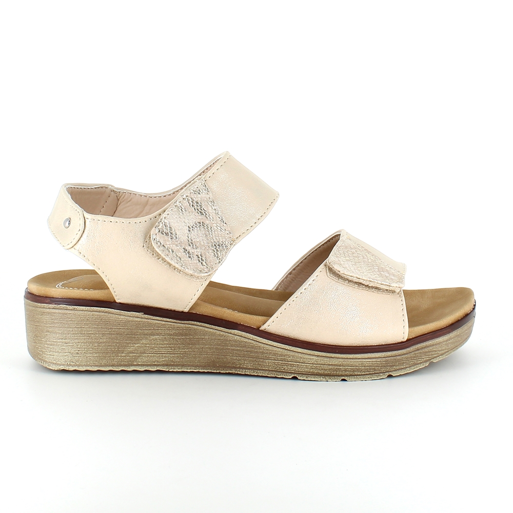 konjugat Erklæring synet Elegant beige sandal med brede remme og lille hæl - Sygeplejebutikken