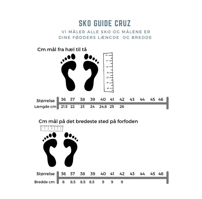 Cruz sandaler størrelsesguide