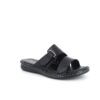 Sort skind slip on med justerbar rem fra Relaxshoe