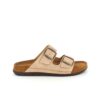Lys brun slip on sandal i skind med brede remme