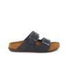 Sort slip on sandal i skind med brede remme