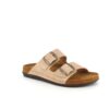 Lys brun slip on sandal i skind med brede remme