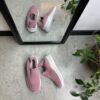 Rosa slip on sko med strikket overdel