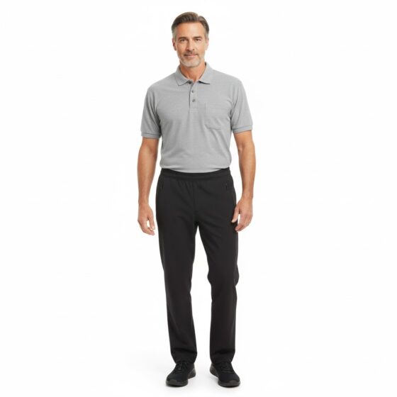 Nybo Grå Melange Herre Basic Polo T-shirt, Slidstærk, Brystlomme