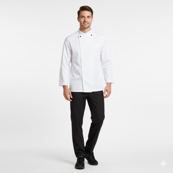 Nybo Hvid Unisex Take Away Kokkejakke, Langærmet, Rummelig Pasform