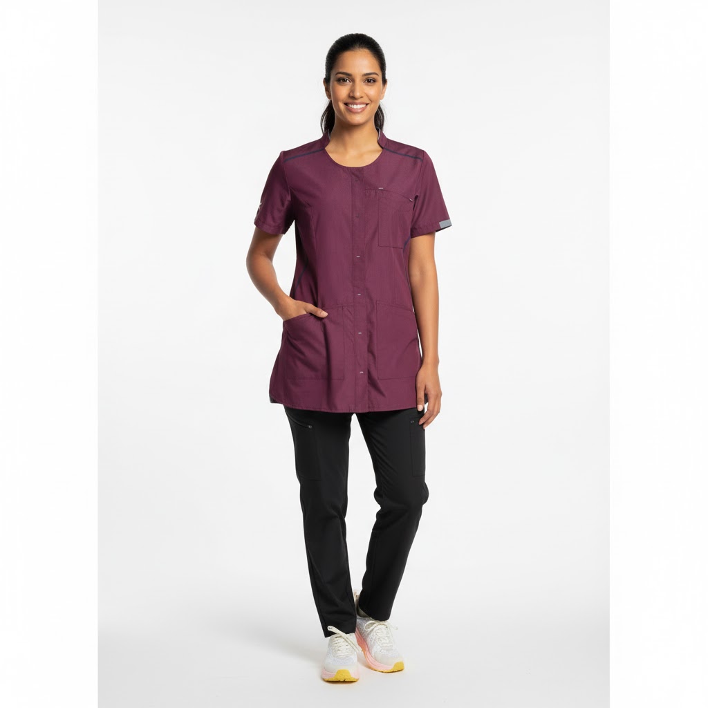 Nybo Bordeaux Dame Sporty Tunika, Kortærmet, Justerbar Taljering, Fleksibel, Mobillommer