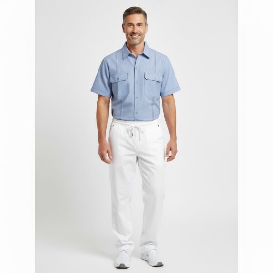 Nybo Blå Stribet Unisex Fresh Skjorte, Justerbar Elastik, Slidser