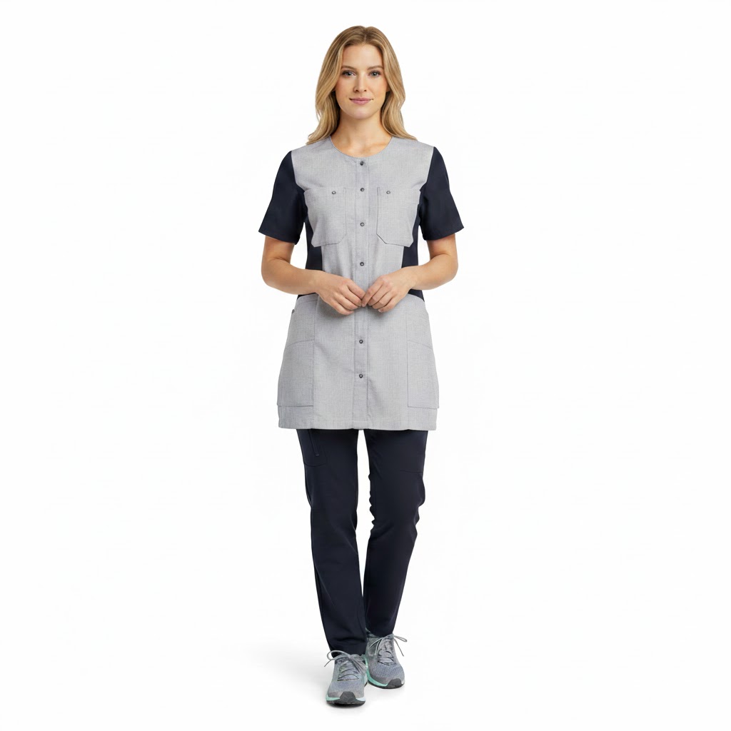 Nybo Grå Melange Dametunika Sporty Mix, Åndbar, Stretch, Kortærmet