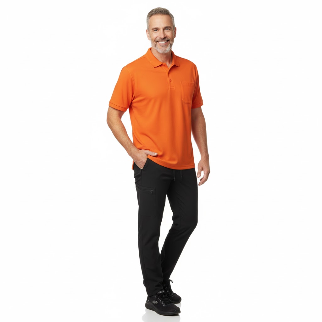 Nybo Orange Herre Prowear Polo Shirt, Slidstærk, Brystlomme