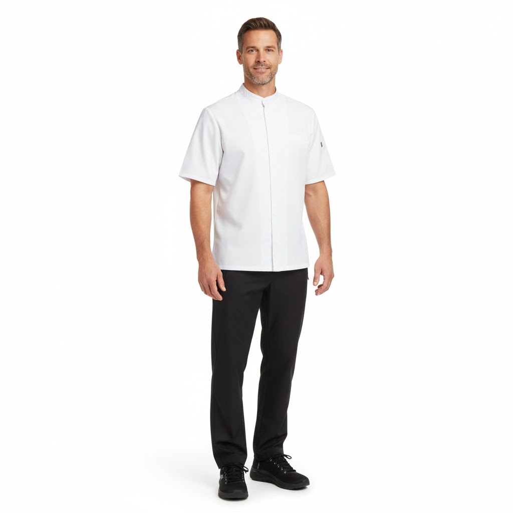 Nybo Hvid Unisex Essence Kokkejakke, Kortærmet, Strækbar, Bæredygtig