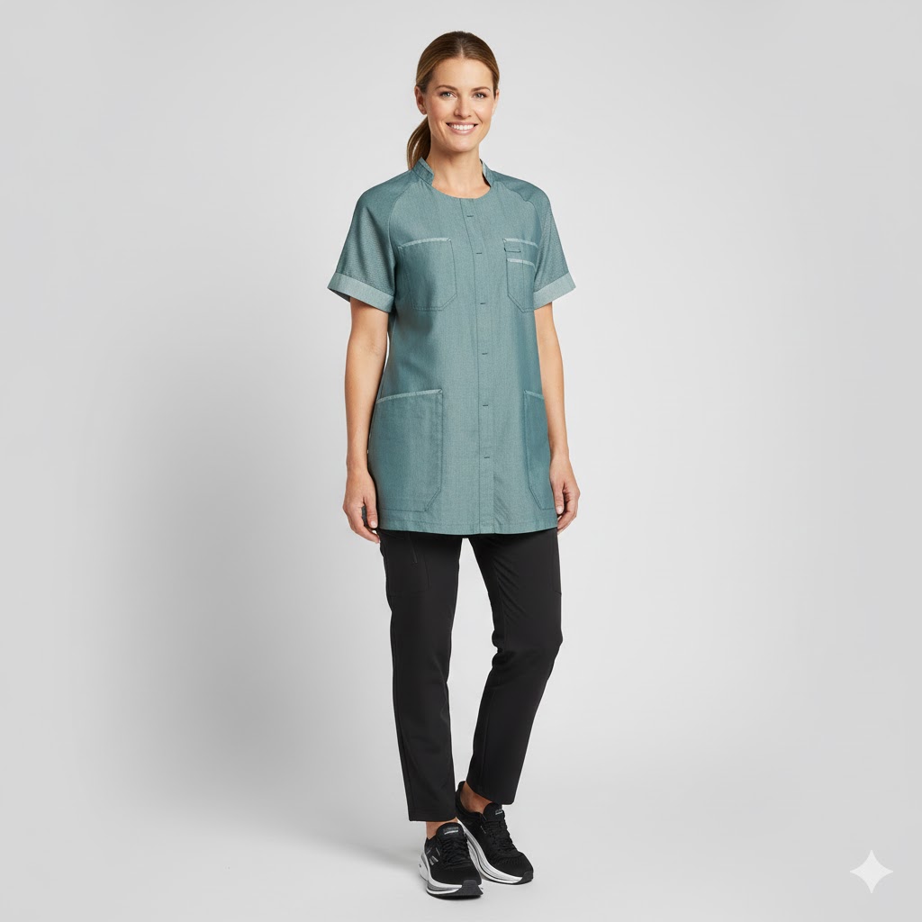 Nybo Mørkegrøn Dame Comfort Tunika, Åndbar, Stretch, Kortærmet