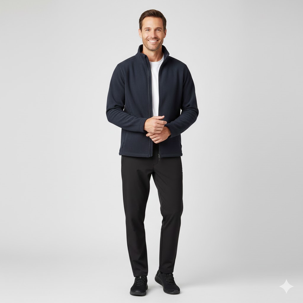 Nybo Navy Herre Shirts & Outdoort Microfleece Cardigan, Antipilling, Elastikbund