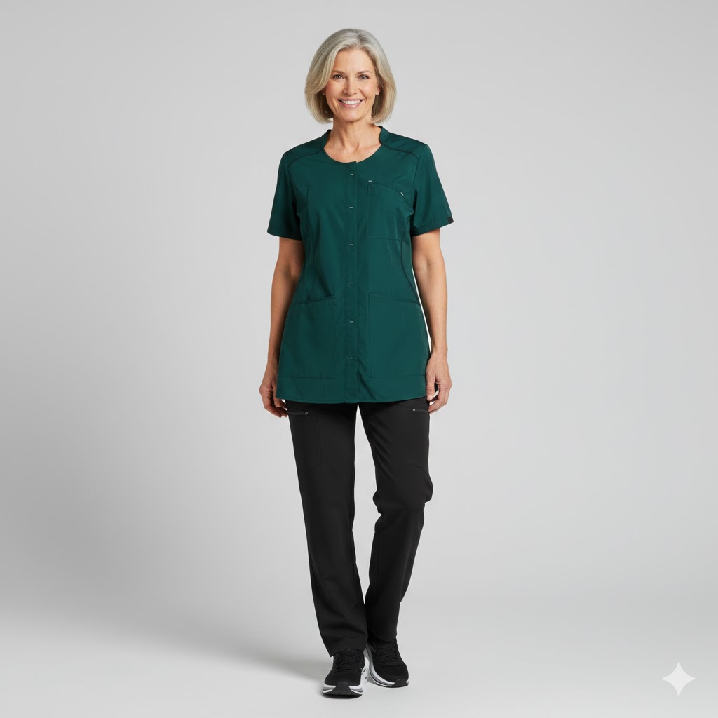 Nybo Mørkegrøn Dametunika, Sporty, Rummelige Lommer, Justerbar Talje