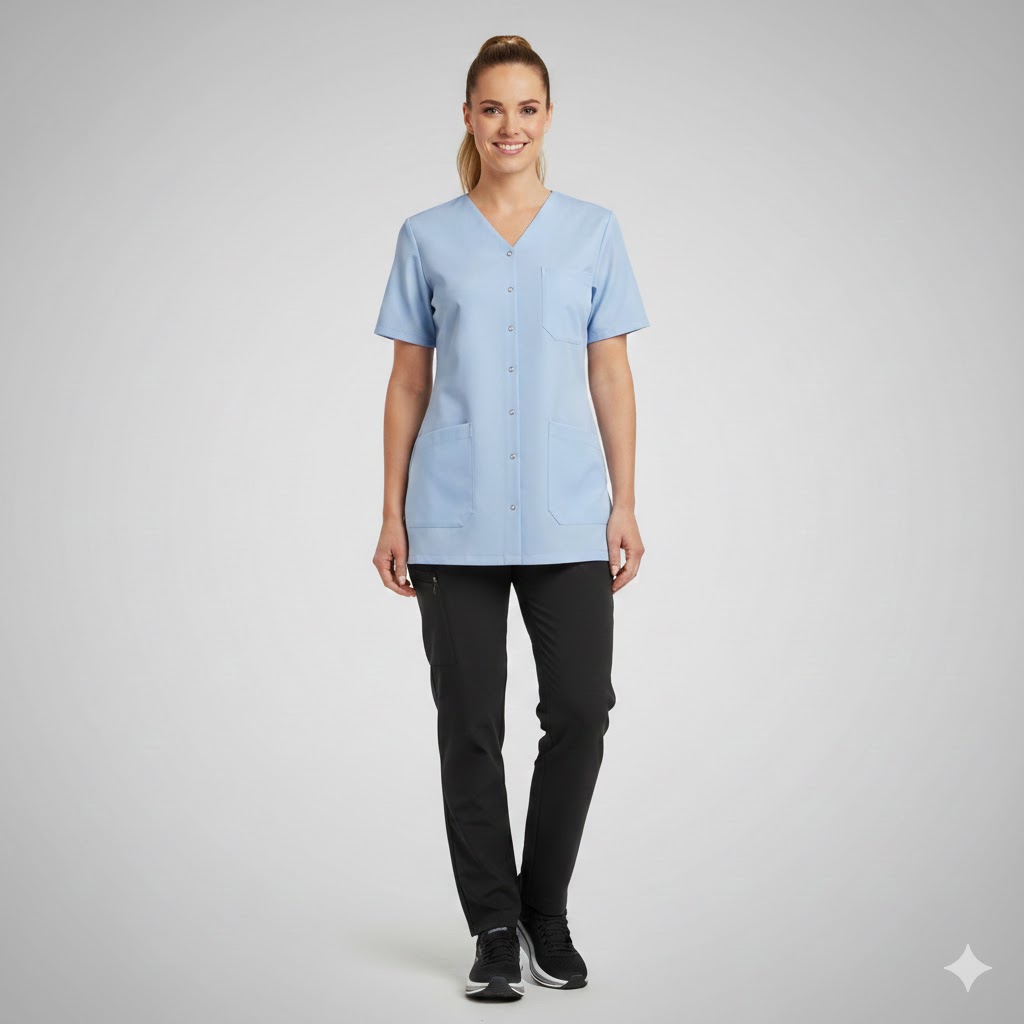 Nybo Lyseblå Dametunika Charisma Premium, Slidser, Komfort, TENCEL®