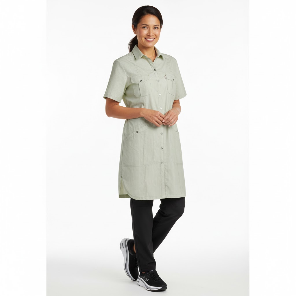 Nybo Lime Stribet Dame Fresh Lang Tunika/Kjole med Justerbar Elastik i Ryggen