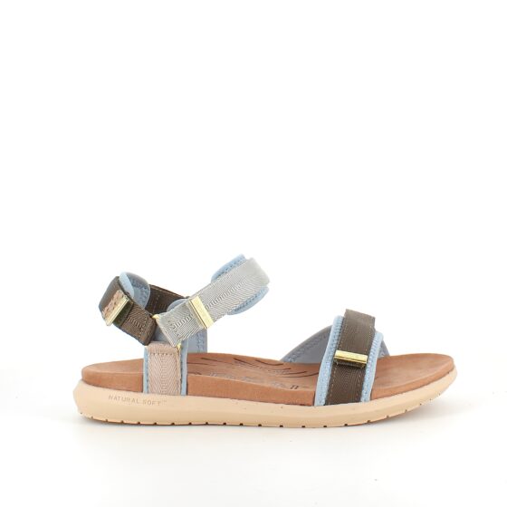 Lyseblå/grøn Woden sandal med god svangstøtte.