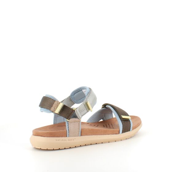 Lyseblå/grøn Woden sandal med god svangstøtte.