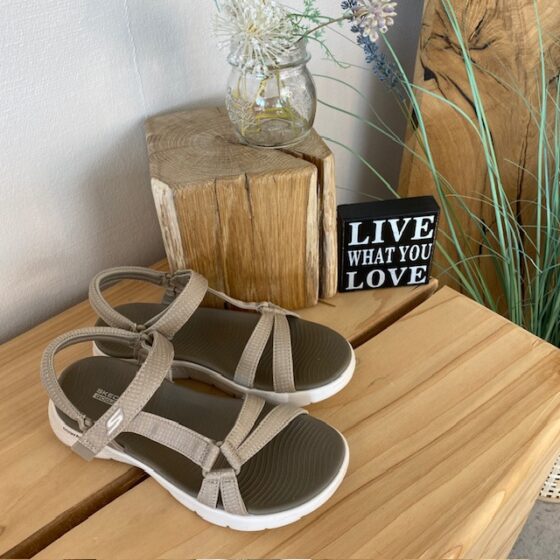 Beige Skechers GOwalk sandal, bred model