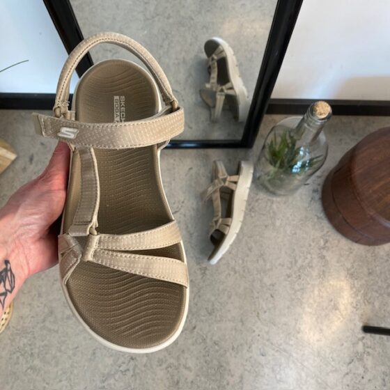 Beige Skechers GOwalk sandal, bred model