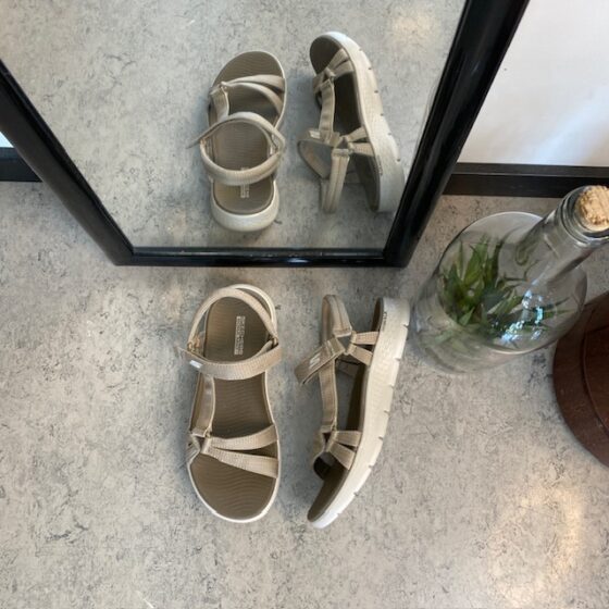 Beige Skechers GOwalk sandal, bred model