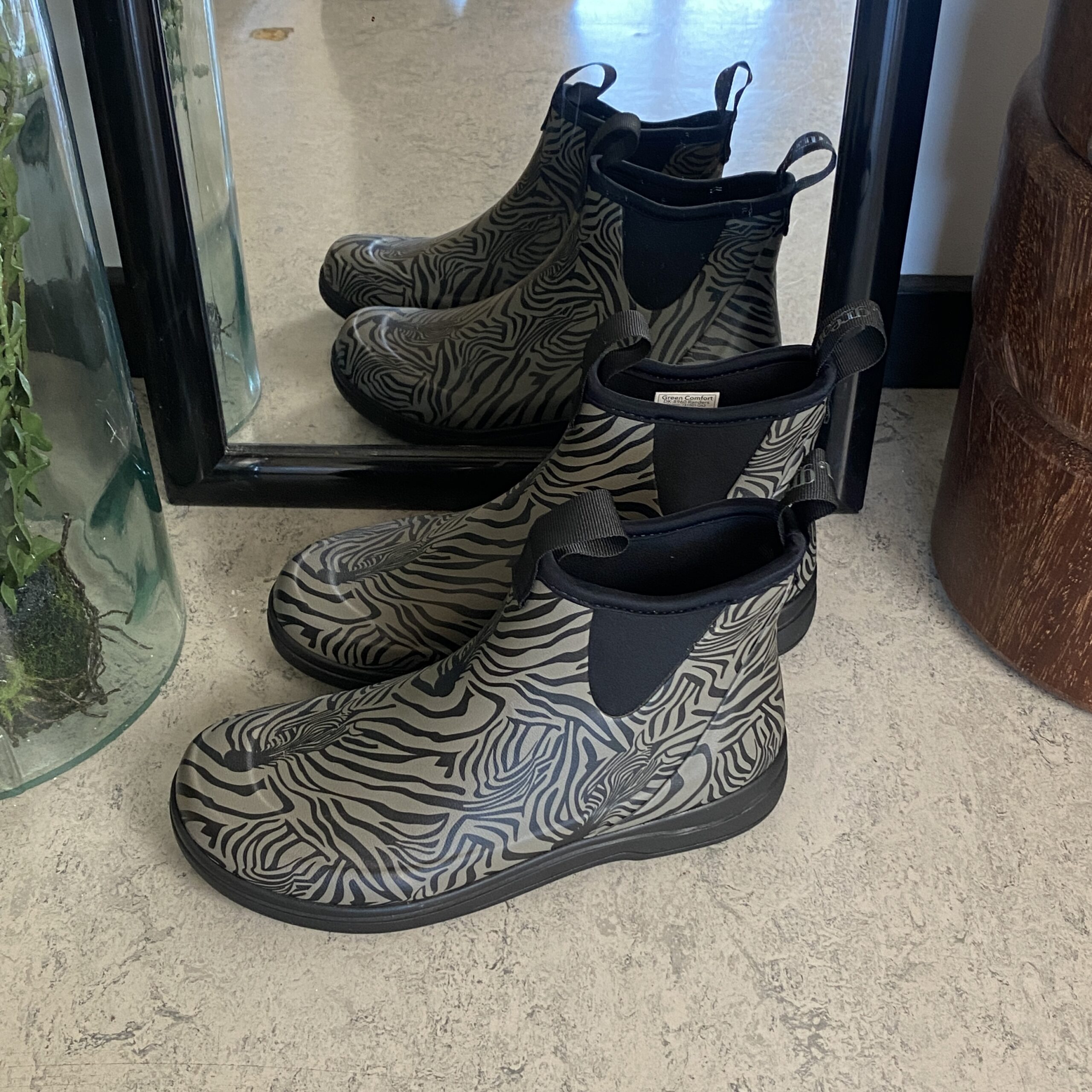 Green Comfort gummistøvle i zebraprint med svangstøtte