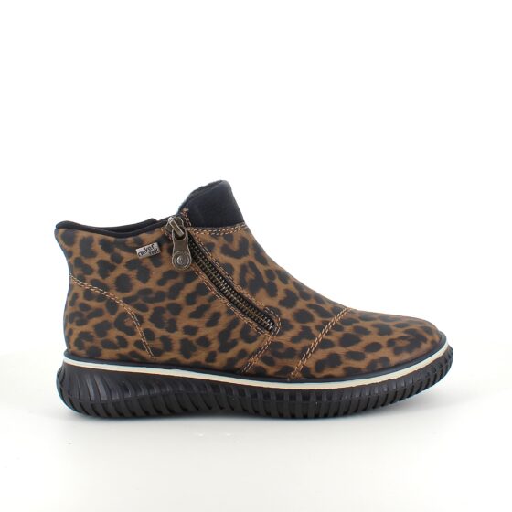 Kort støvle fra Rieker med leo print og let for